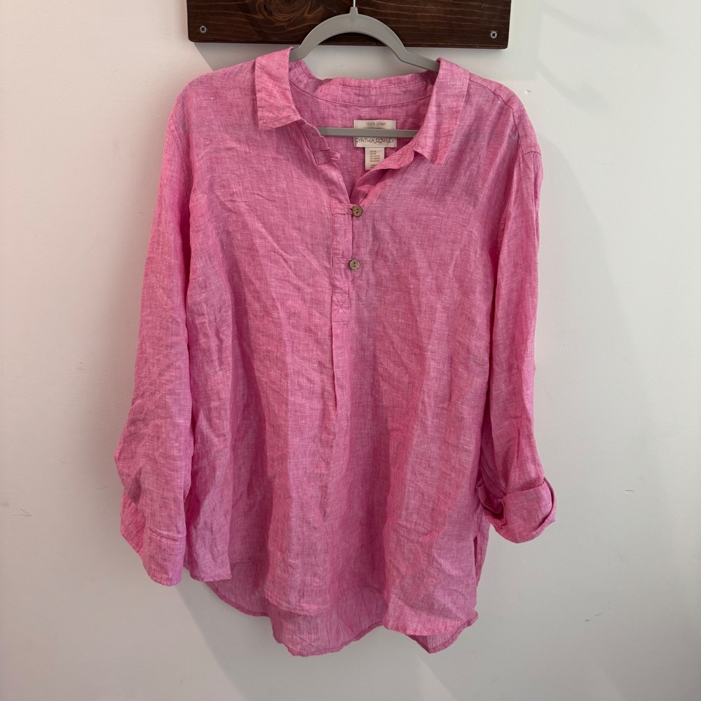 Cynthia Rowley Pink 100% Linen Tunic Popover Blouse Womens Plus Size 2X